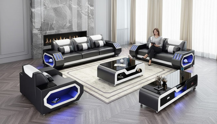 Bankstel 3-zits Modern leren bankstel Designerbank Woonlandschap Nieuw