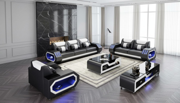 Bankstel 3-zits Modern leren bankstel Designerbank Woonlandschap Nieuw