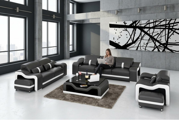 Bankstel 3-zits leren bank Moderne bank Woonlandschap Ontwerper