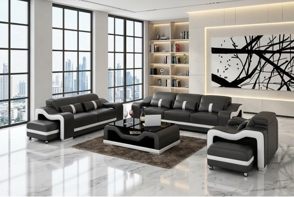 Bankstel 3-zits leren bank Moderne bank Woonlandschap Ontwerper
