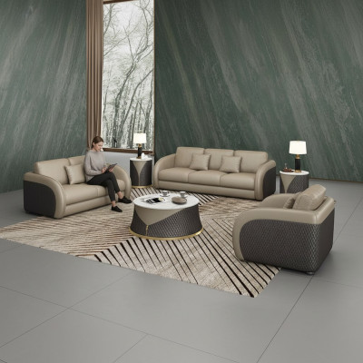 Set van 6-delig leren designbankstel met salontafel.