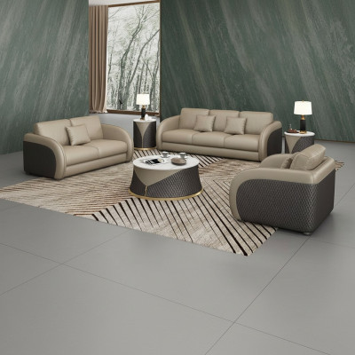 Set van 6-delig leren designbankstel met salontafel.