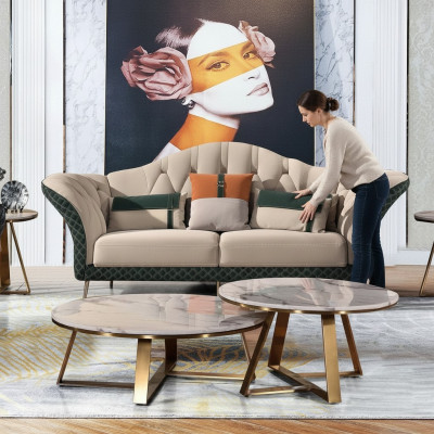 Ontwerpermeubels Bank Bankstel Bekledingsset 6-delige set Leren salontafel