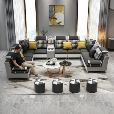 Leren bank Hoekbank U-vorm Moderne bank Leren hoekbank Bekleding  Leren bank Hoekbank U-vorm Moderne bank Leren hoekbank Bekleding