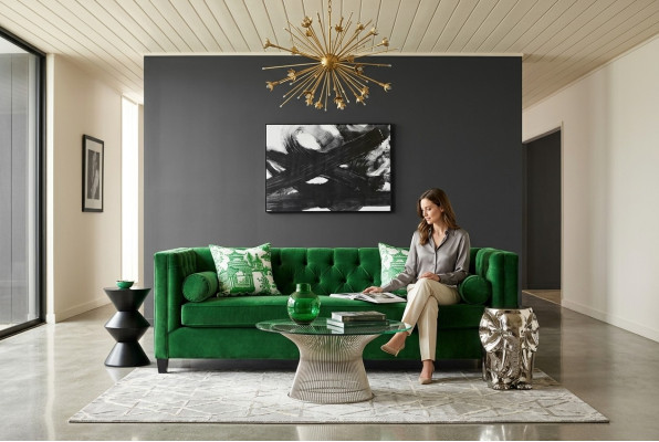 Chesterfield driezitsbank stof woonkamer design banken bekleding sofa’s groen