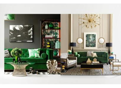 Chesterfield driezitsbank stof woonkamer design banken bekleding sofa’s groen