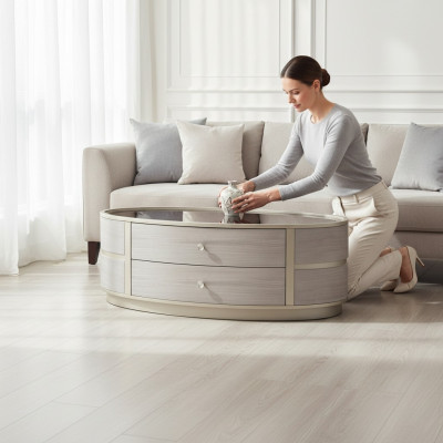Ovale salontafel luxe bank bijzettafels houten tafel Dubai luxe hotel
