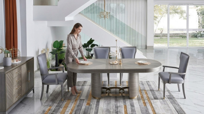 Hoogwaardige eetkamermeubels in hotelstijl, compleet set tafel.