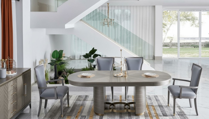 Hoogwaardige eetkamermeubels in hotelstijl, compleet set tafel.