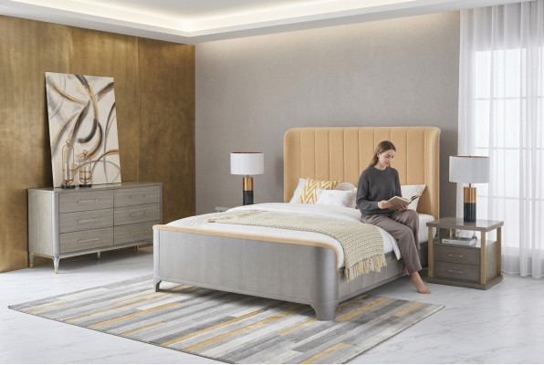 Slaapkamer set Bed Nachtkastje Ontwerp Modern Bedden Groep Leer 3-delig.