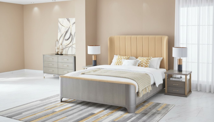 Slaapkamer set Bed Nachtkastje Ontwerp Modern Bedden Groep Leer 3-delig.