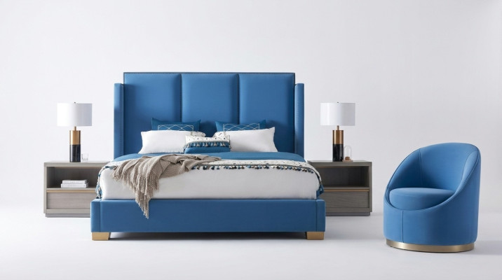 Royal Blue Bed Double Bedroom Beds Textile 180x200 Luxury Hotel