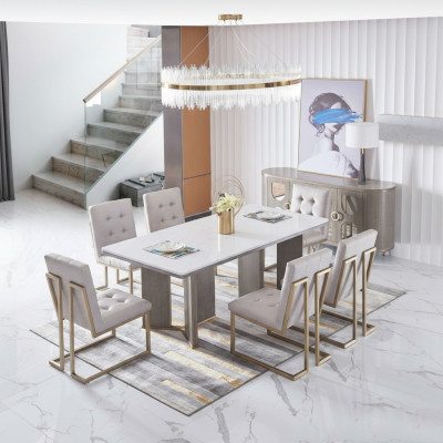 Tafelset garnituur Eettafel 6 stoelen Luxe stijl Meubilair 8-delig Stoelgroep
