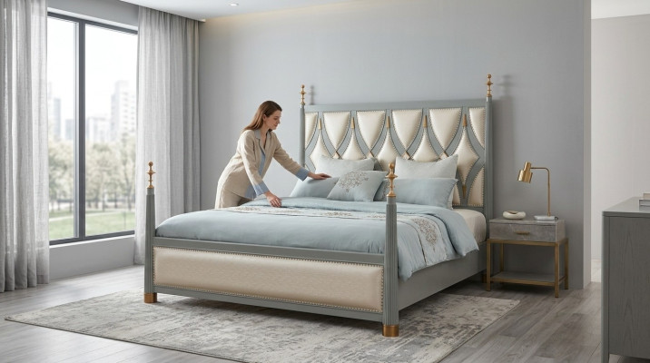 Luxe meubels slaapkamer hotelbedden Royal Gold bed houten bed 180x200cm