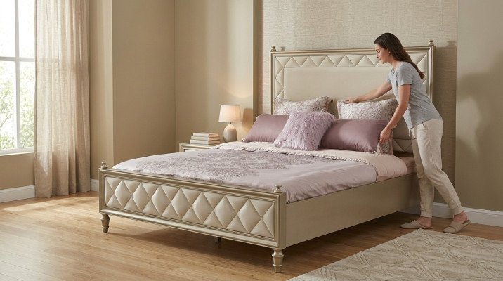 Klassiek bed Tweepersoonsbed Designer Leer Hotel Beklede Bedden Textiel Huwelijk