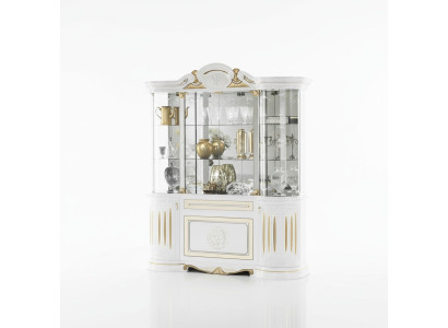 Vitrine Italiaanse meubels Woonkamerkast Wit Goud Glazen vitrinekasten Nieuw