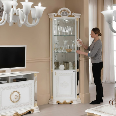 Witte hoekvitrine glazen kast vitrinekast kasten plank Italiaanse meubels.