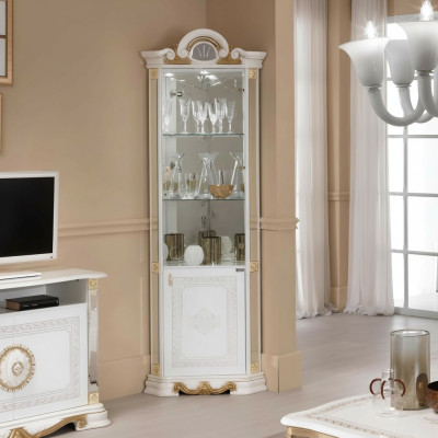 Witte hoekvitrine glazen kast vitrinekast kasten plank Italiaanse meubels.