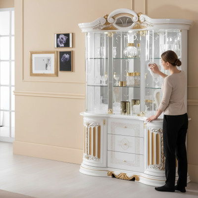 Italiaanse luxe meubelen xxl vitrine ladekast glas design kast nieuw.