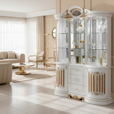 Italiaanse luxe meubelen xxl vitrine ladekast glas design kast nieuw.