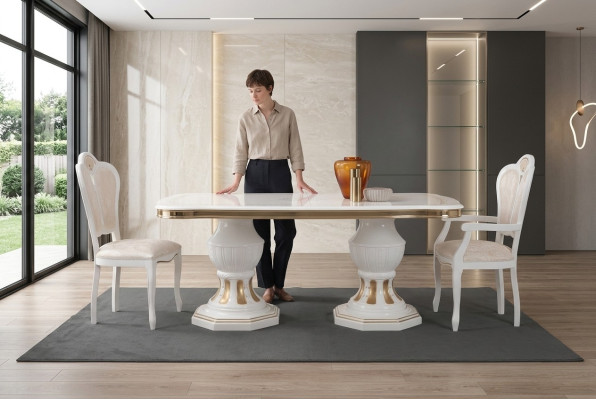 Klassieke eettafel Tafel Woonkamer Italiaanse Tafels Stijl Meubels Wit Goud
