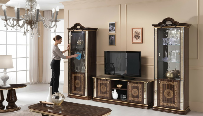 Italiaanse woonwand meubels kast vitrine rtv 3-delig set luxe tv vitrines glas.