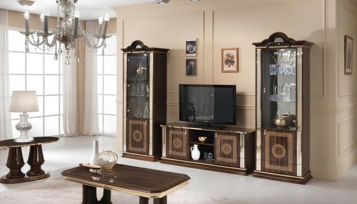 Italiaanse woonwand meubels kast vitrine rtv 3-delig set luxe tv vitrines glas.