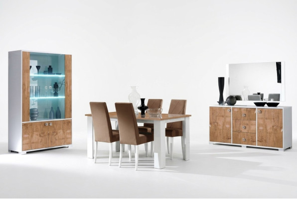Eetkamer set met RTV tafel, 4 stoelen, vitrinekast - 7-delige complete luxe meubelset nieuw