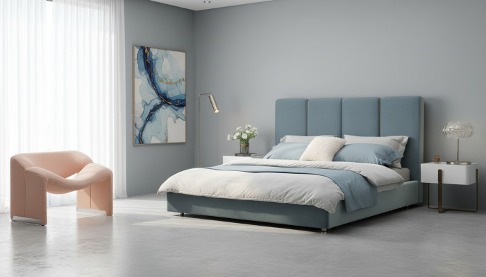 Ontwerper Bed Blauw 180x200 Slaapkamer Bedden Textiel Hotel Luxe Gestoffeerde Zitplaats
