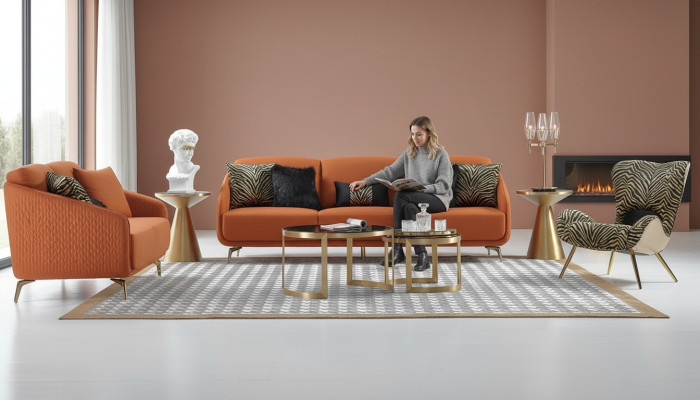 Driepersoonsbank Bekleding Design Bank Moderne 3-zits Banken Kamer Meubels Oranje