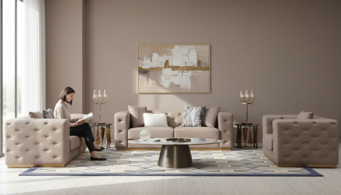 Bankstel 3-zits Modern Bankstel Woonkamer Designer Bank Textiel Nieuw