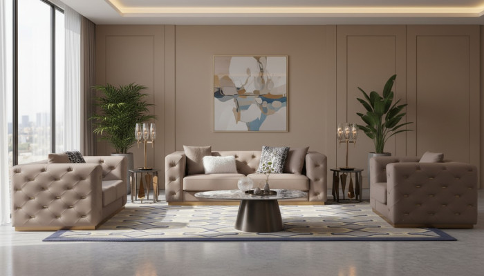Bankstel 3-zits Modern Bankstel Woonkamer Designer Bank Textiel Nieuw