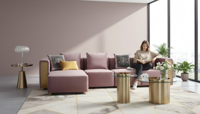 Hoekbank L-vorm Salontafel Beklede Hoek Woonkamer Luxe Meubels Bank Bankstel 3-delig