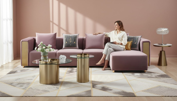Hoekbank L-vorm bank ontwerp banken gestoffeerde textiel moderne nieuwe hoekbank.