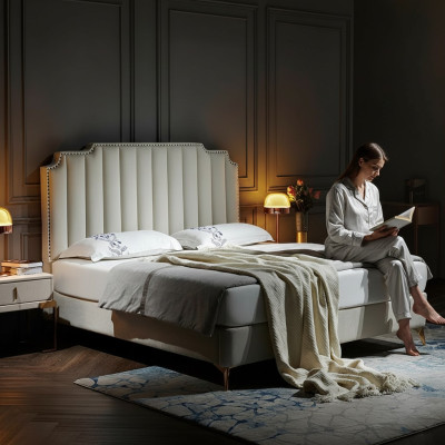 Bed leder 2x nachtkastje 3-delig slaapkamer set meubels modern nieuw luxe bedden