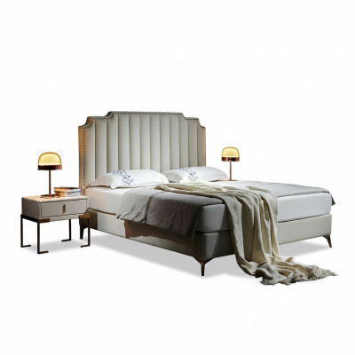 Bed leder 2x nachtkastje 3-delig slaapkamer set meubels modern nieuw luxe bedden