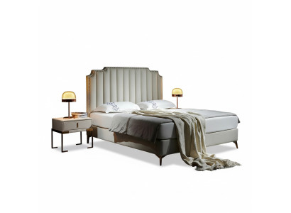Bed leder 2x nachtkastje 3-delig slaapkamer set meubels modern nieuw luxe bedden