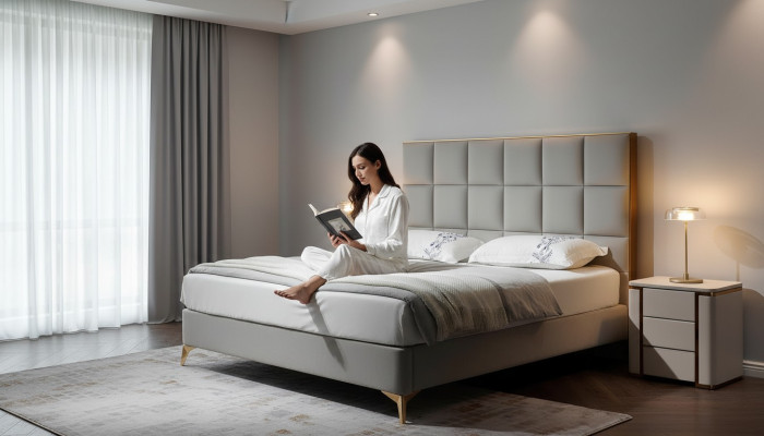 Ontwerp Bed Slaapkamer Bedden Textiel Hotel Luxe Bekleding Zits Stof Meubels Nieuw