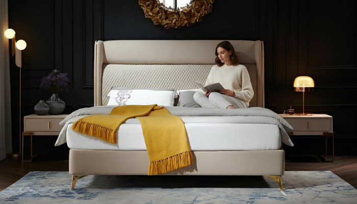 Bed 2x Bedside table 3 pieces Bedroom set Designer hotel suite Beds New
