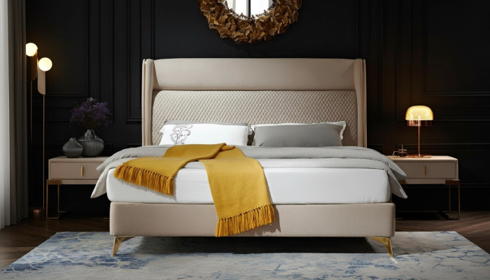 Bed 2x Bedside table 3 pieces Bedroom set Designer hotel suite Beds New