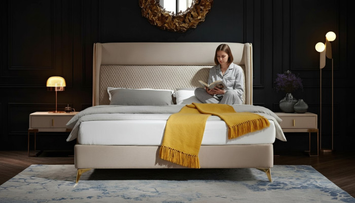 Tweepersoonsbed Slaapkamer Hotel Echtgenoot Luxe Bed 2x Nachtkastje 3-delige set Bedden Nieuw