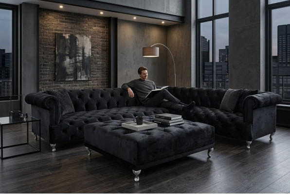 Hoekbank Chesterfield Design Bank Bekleding Hoekbank + Voetenbank Hoekbank