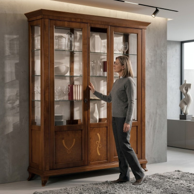 Vitrine Woonkamer meubels dressoir Massief houten vitrinekasten glazen kast echt hout.