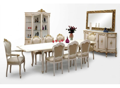 Compleet set eettafel 8x stoelen eetcafé eetgroep houten meubilair tafels 9 delig