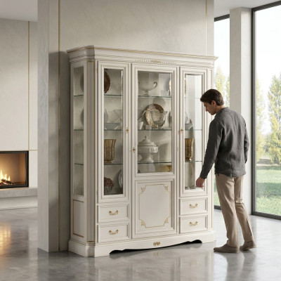 Vitrine Woonkamer meubels dressoir Massief houten vitrines glazen kast Echt hout