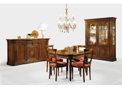 Eetkamer set eettafel 4x stoel dressoir vitrine stel tafel groep 7-delige meubels