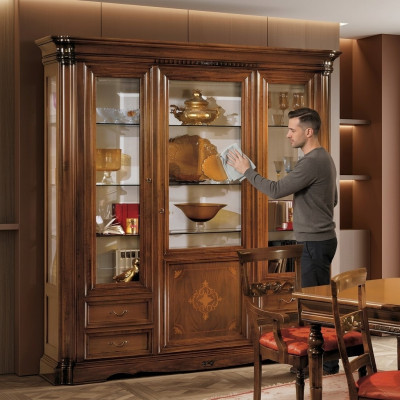 Vitrine 3-deurs kast Vitrinekasten Woonkamerkasten Ontwerp Kast Meubilair Glas Nieuw