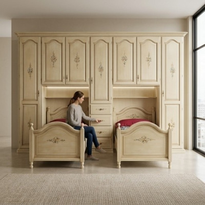 Klassieke kledingkast met bedden Hotelinrichting Bed Kast Set Meubels