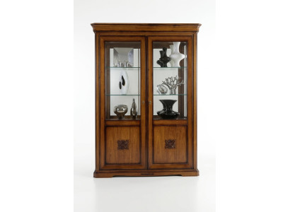 Vitrine glazen kast massief houten woonkamermeubel dressoir massief hout