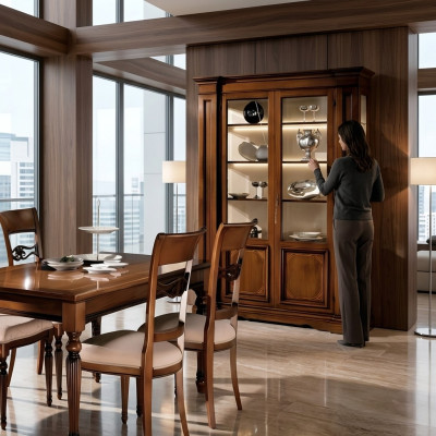Vitrine Hout Luxe Kasten Klassieke Dressoir Design Meubels Italiaanse Bruin